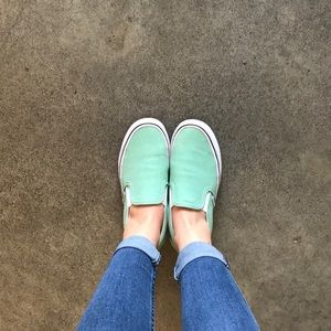 Classic Slip On Vans, sea foam green